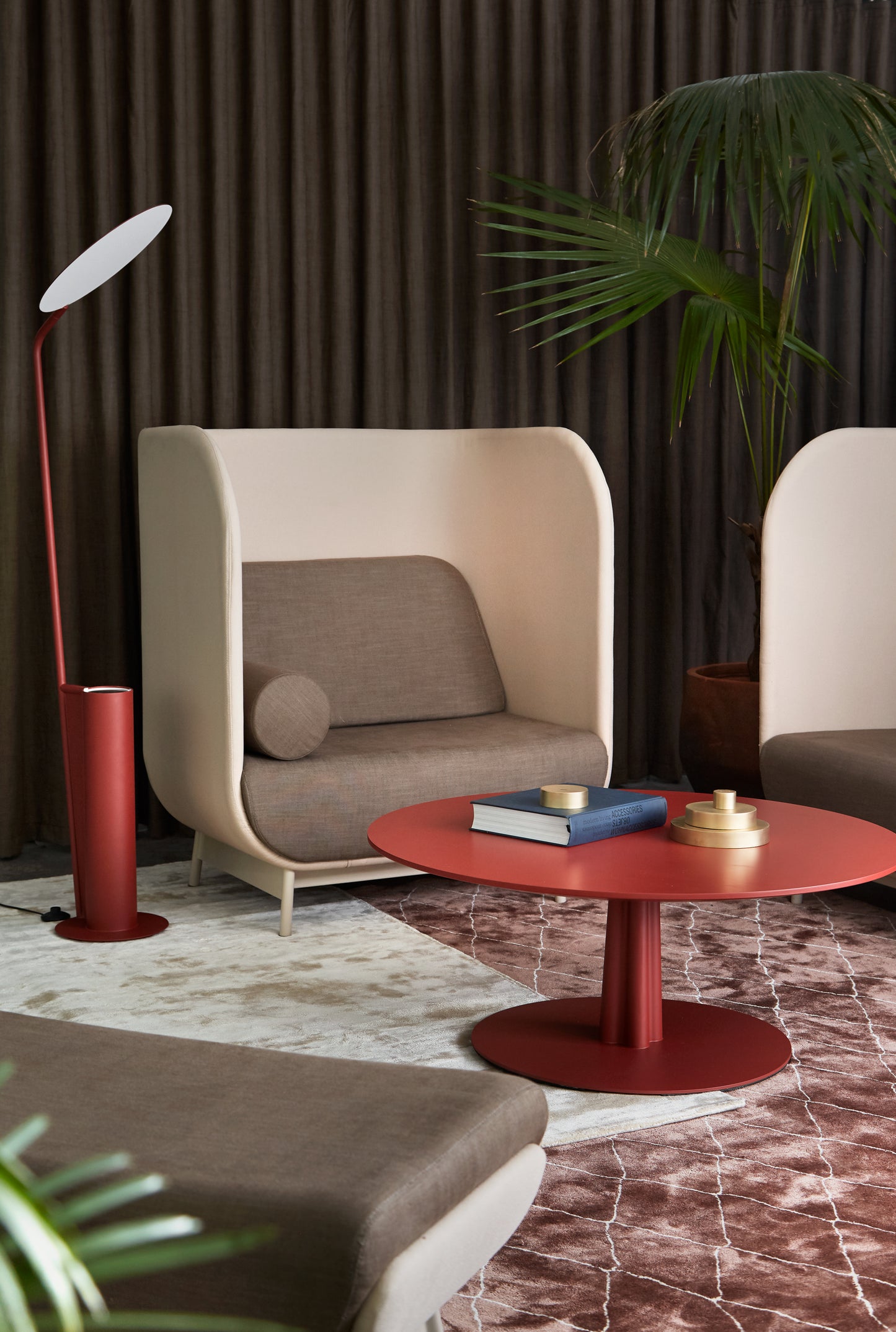Ottium Ottoman - Luxium Floor Lamp - Solatium Privacy Chair and Exilium Coffee Table