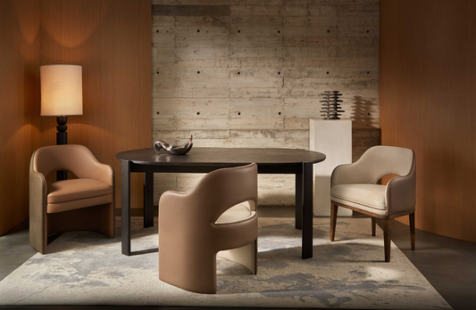 Sura Full-Back Dining Chair, Liman Dining Table, Sura Half-Back Dining Chair, and Sura Dining Chair