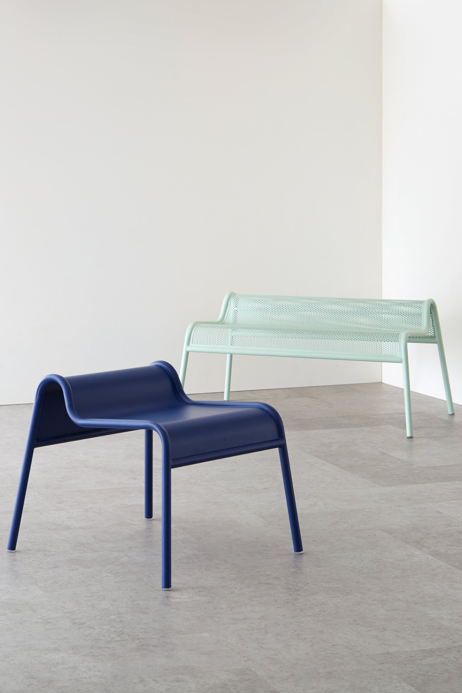 Peponium Wavy Chair Solid and Wavy Bench Perforated